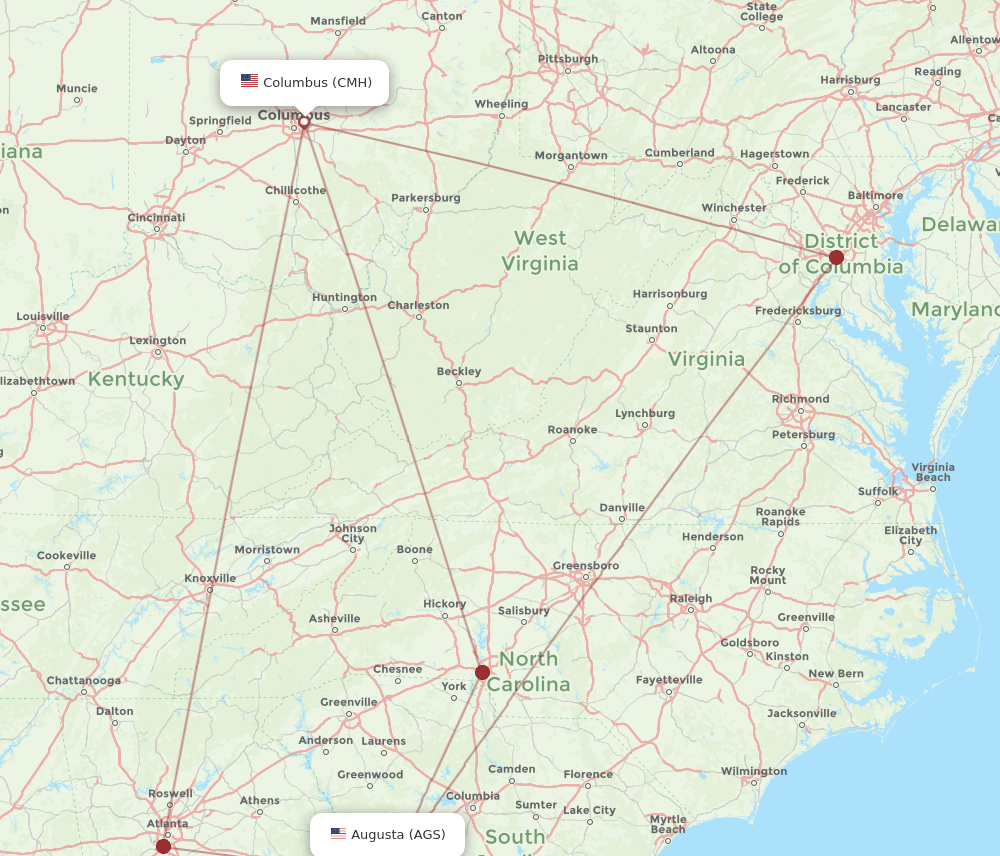 CMH-AGS flight routes