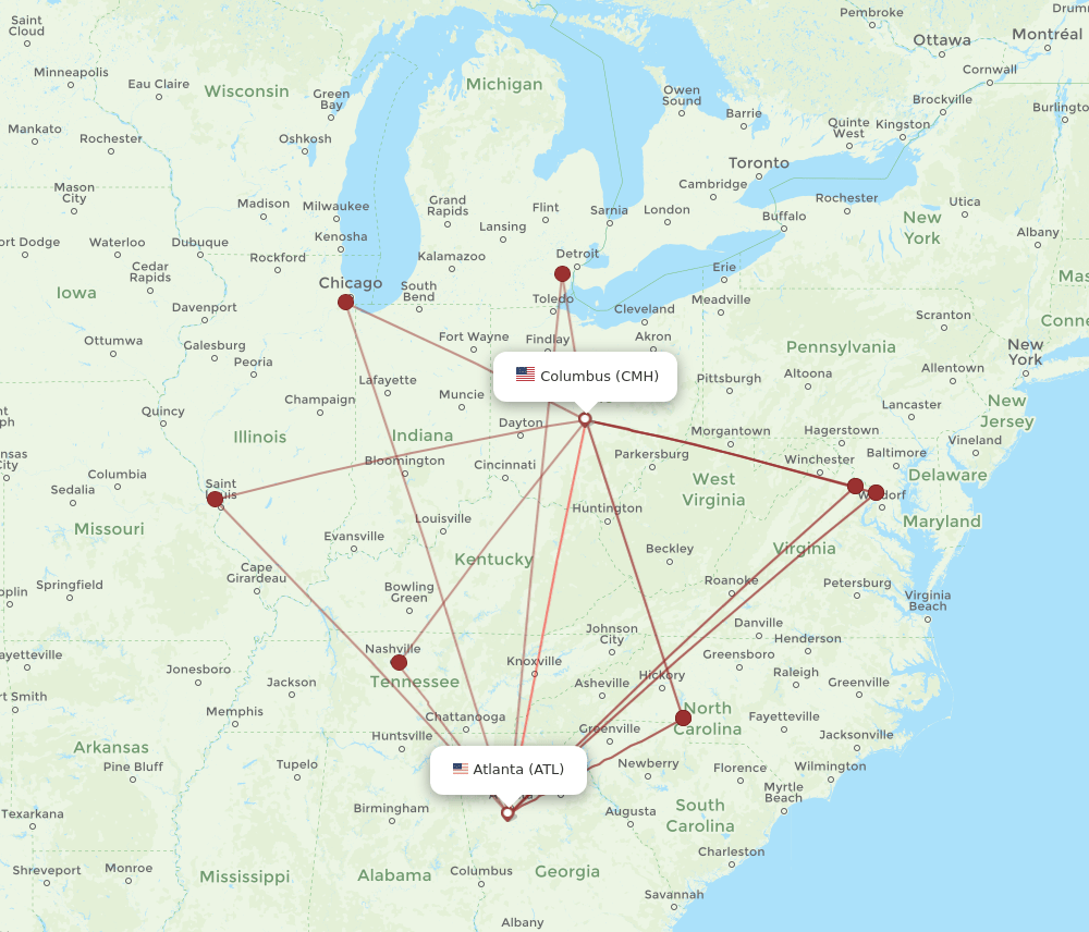 CMH-ATL flight routes