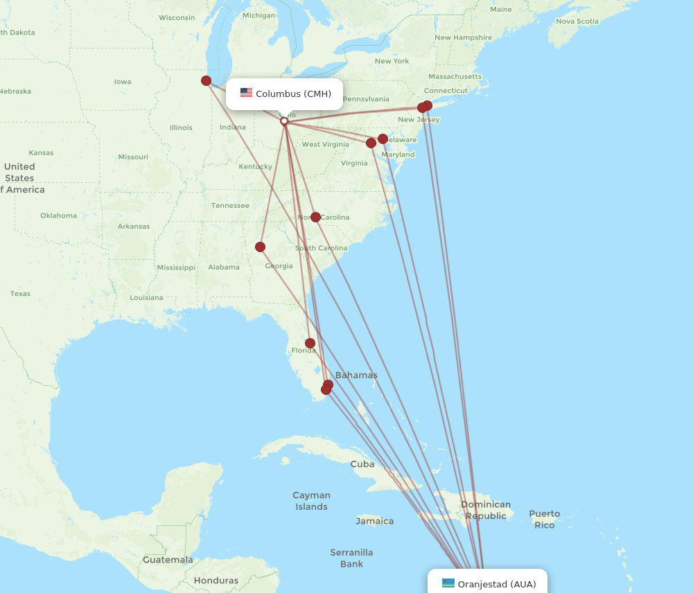 CMH-AUA flight routes