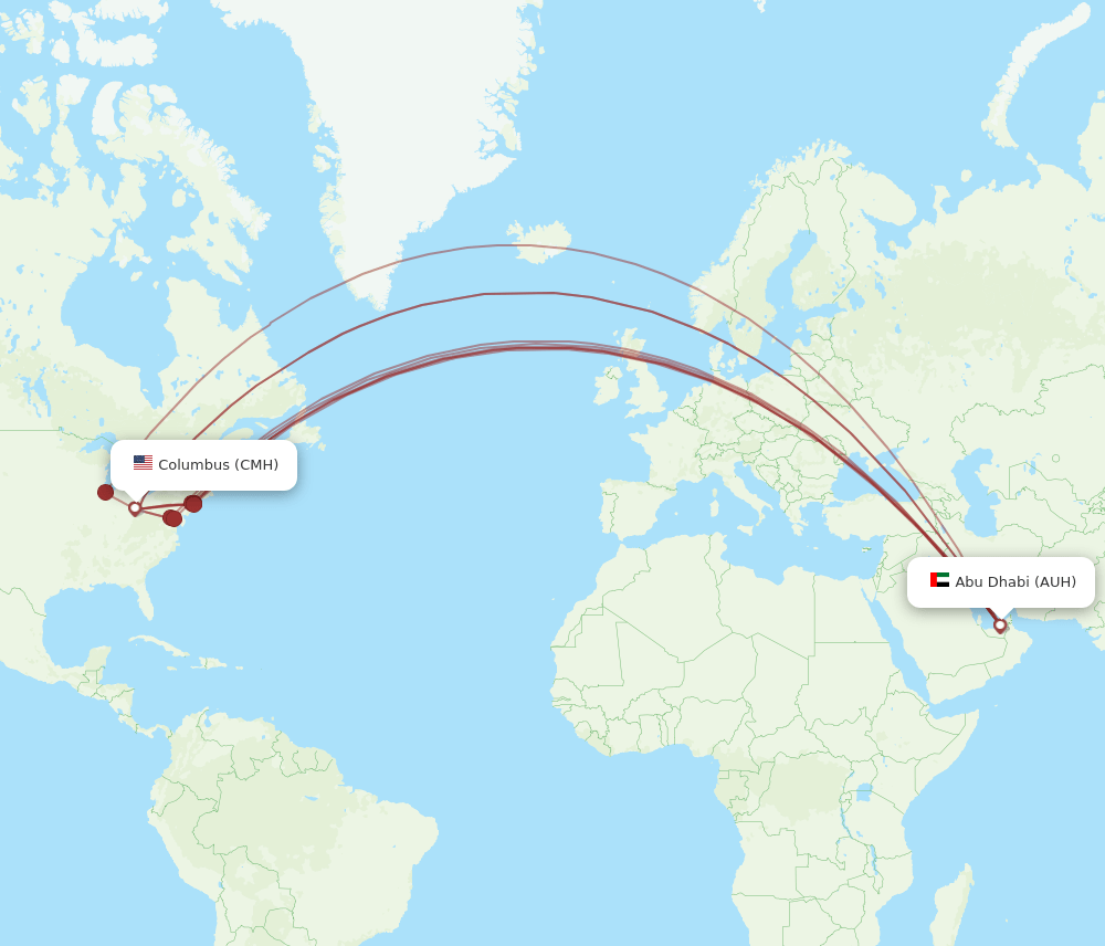 CMH to AUH flights and routes map