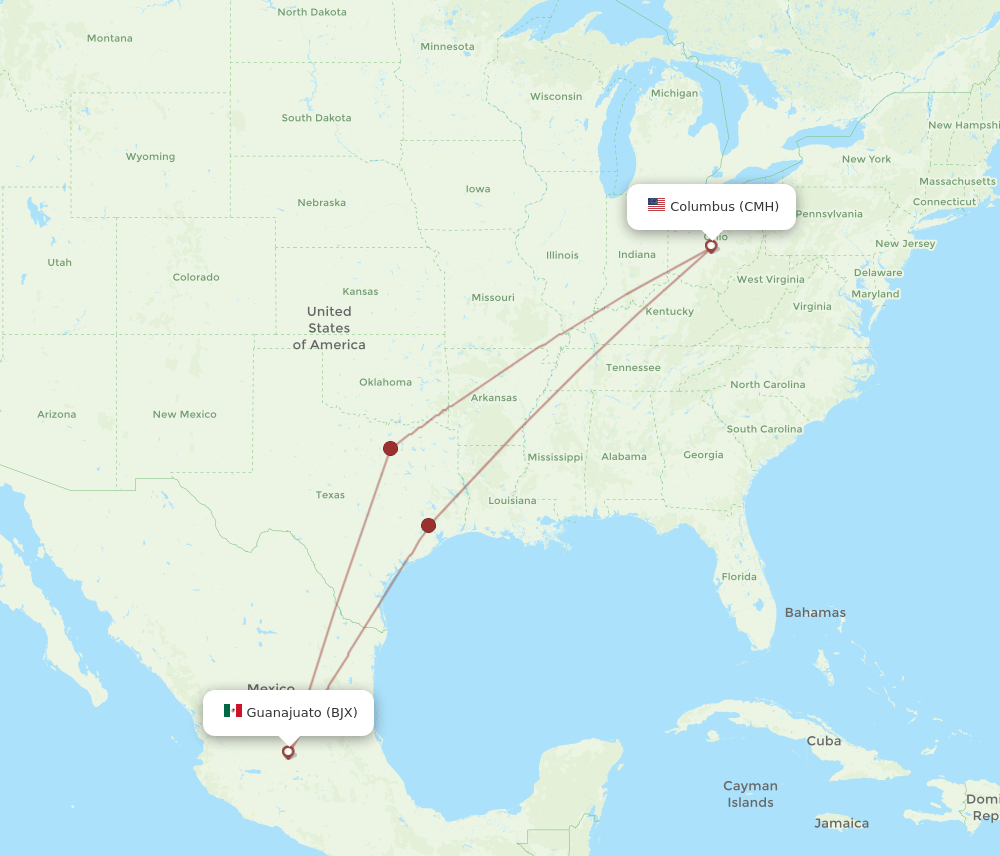 CMH-BJX flight routes