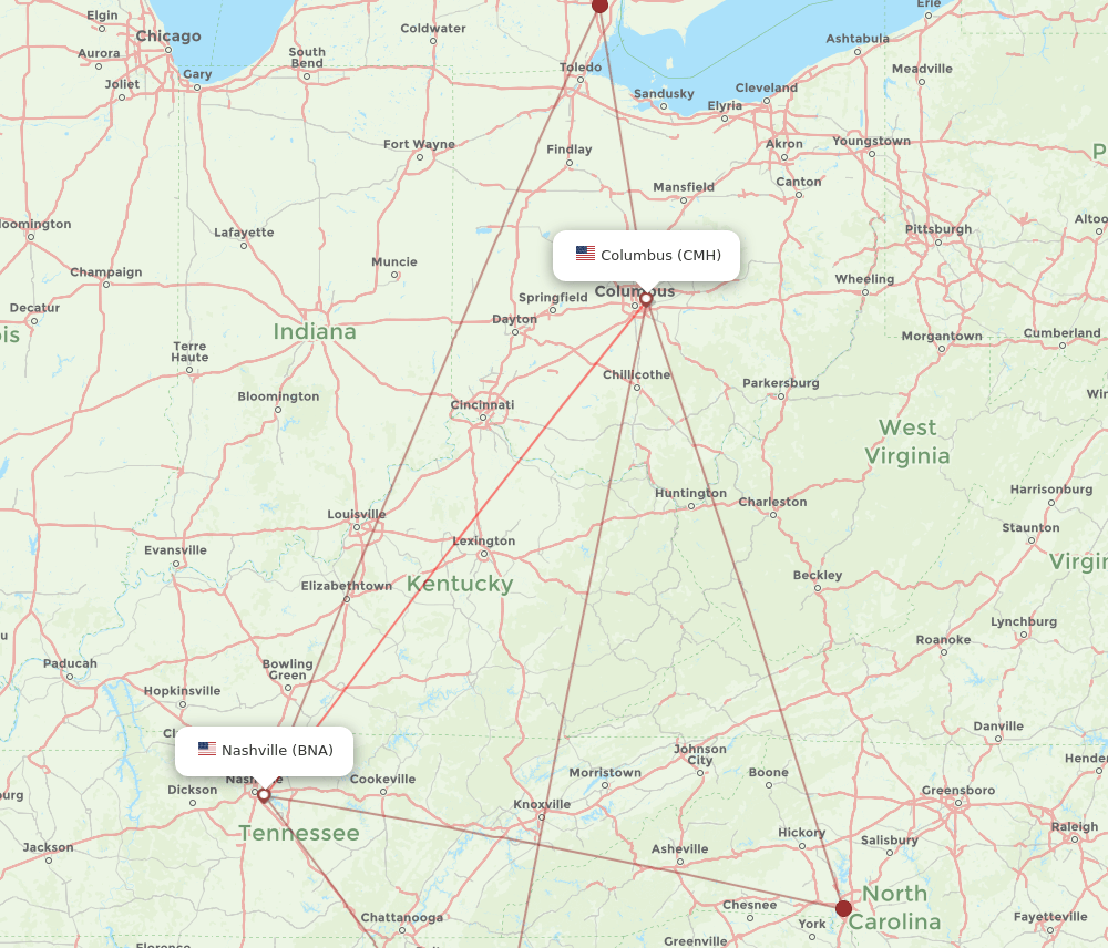 CMH-BNA flight routes