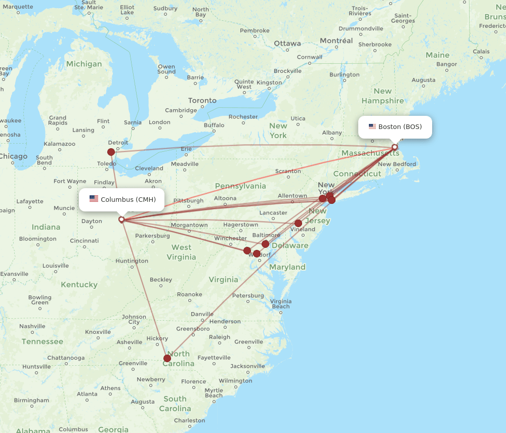 CMH-BOS flight routes