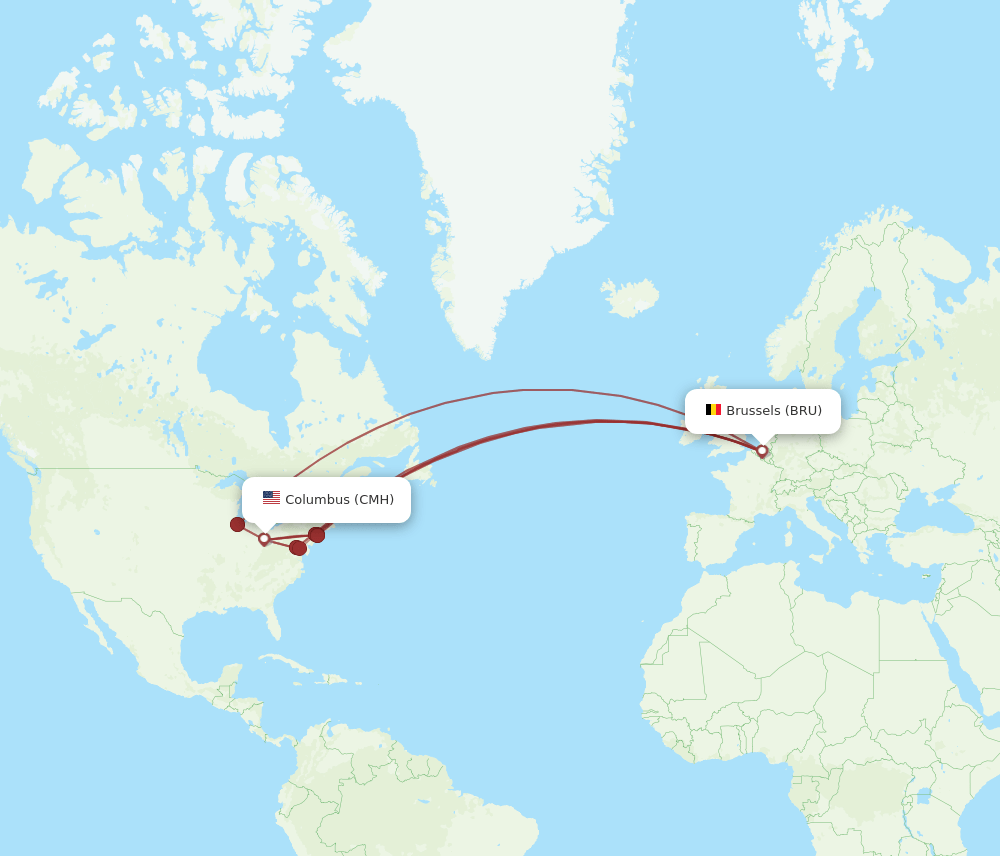 CMH-BRU flight routes