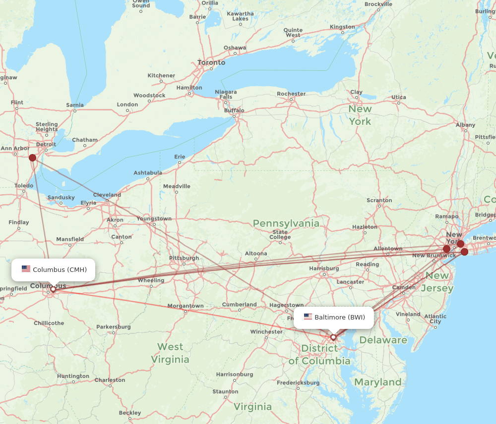CMH-BWI flight routes
