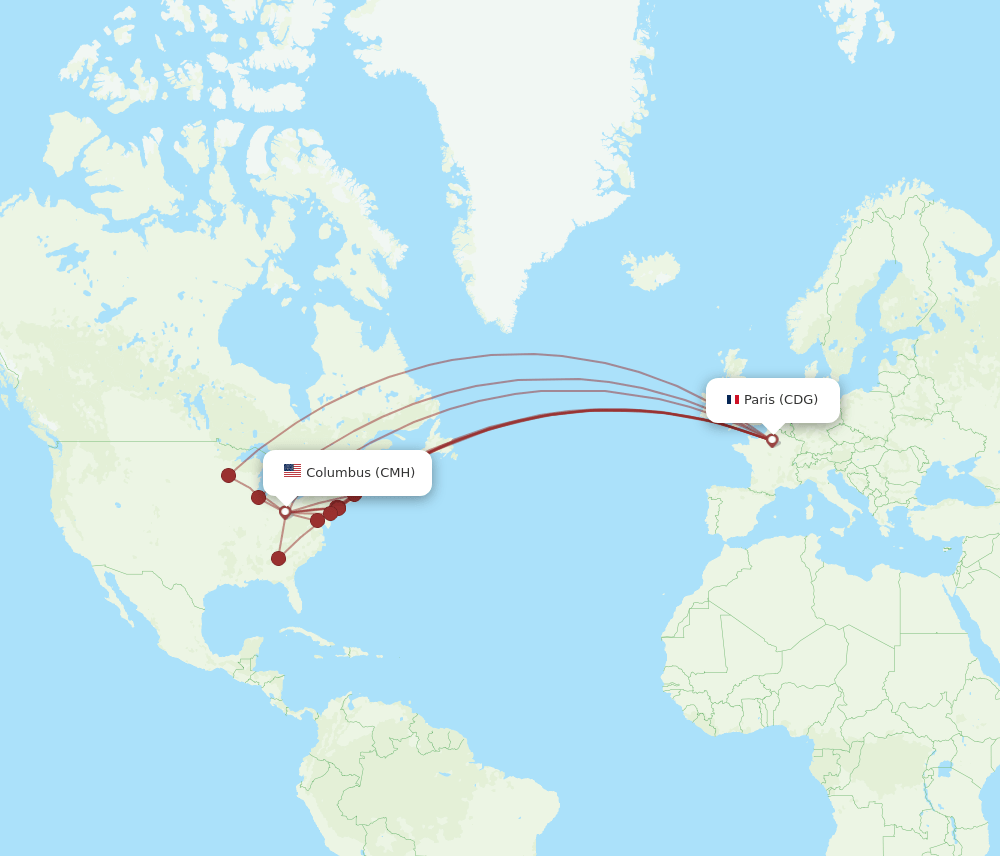 CMH-CDG flight routes