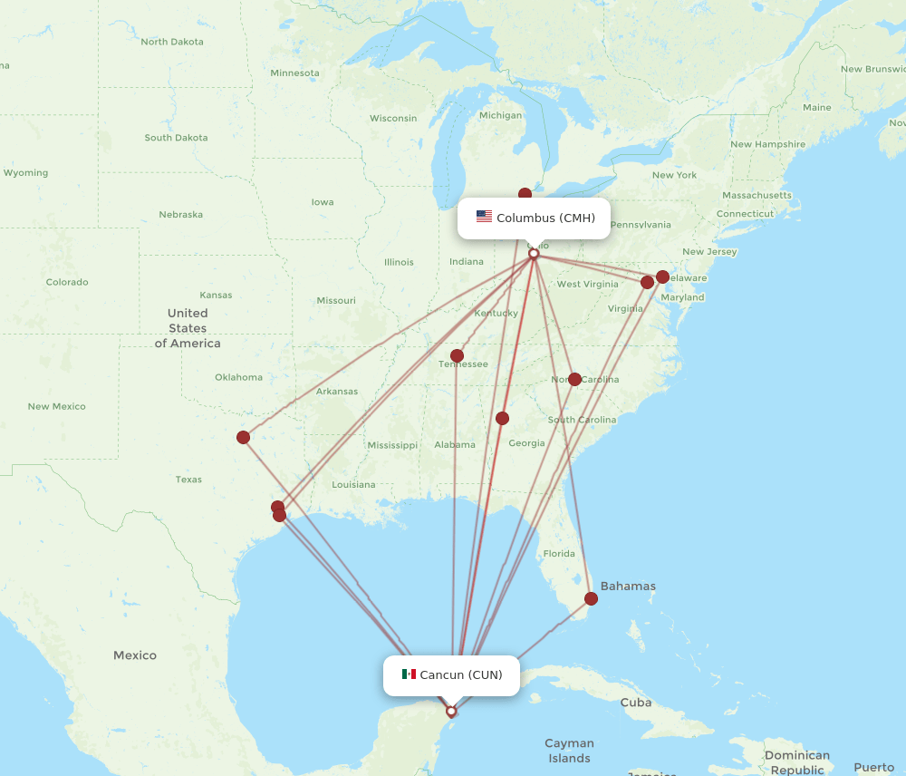 CMH-CUN flight routes