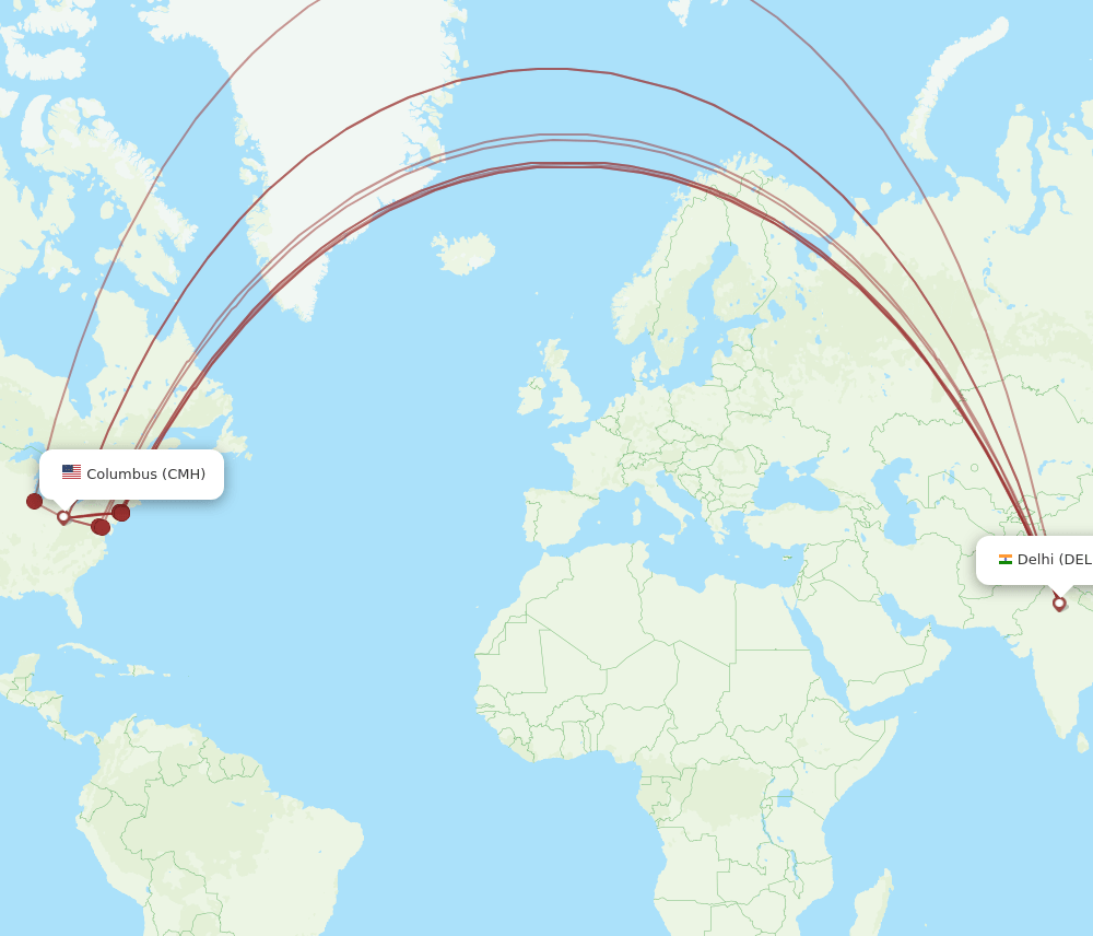 CMH-DEL flight routes