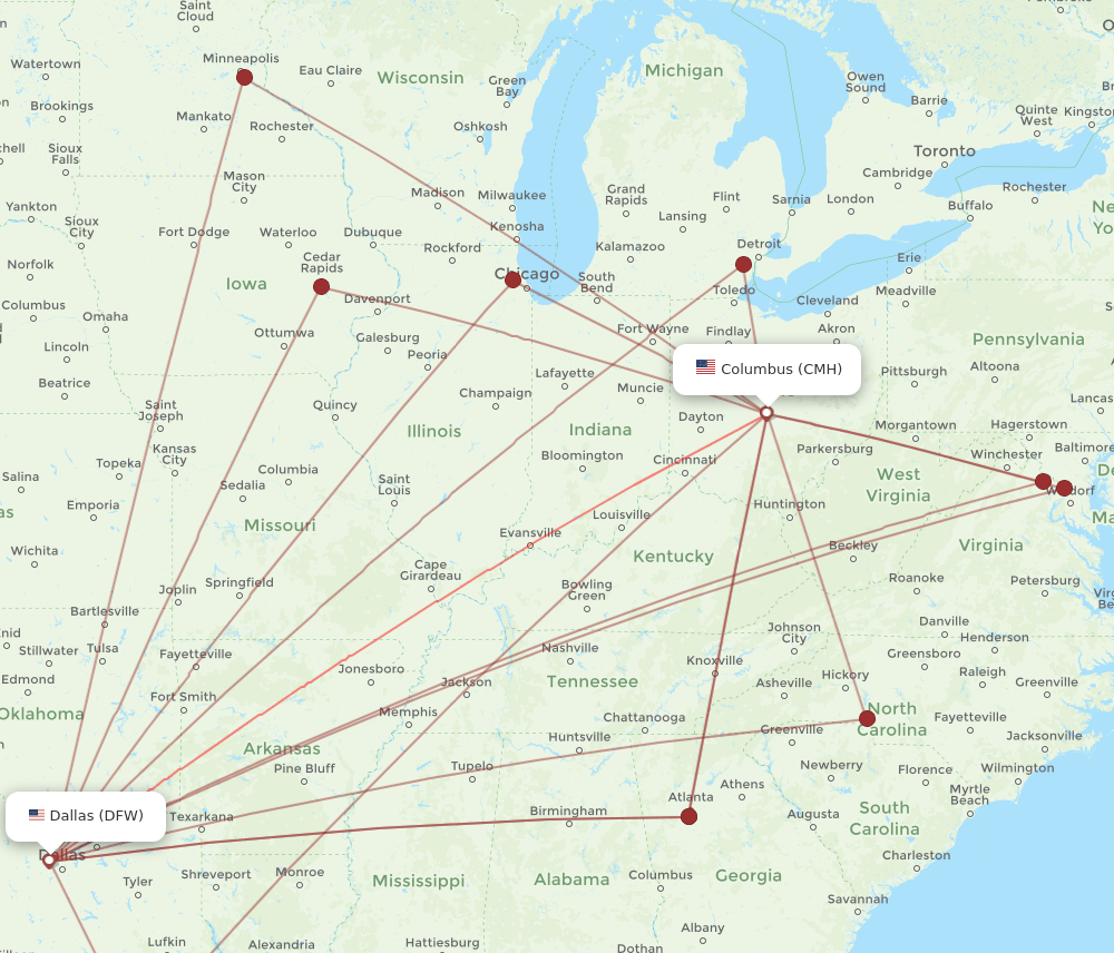 CMH-DFW flight routes