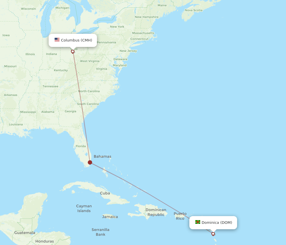 CMH-DOM flight routes