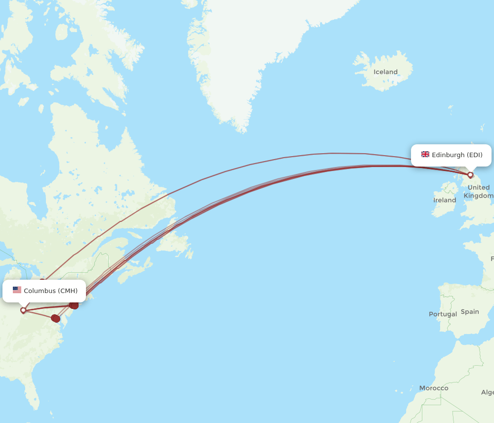 CMH to EDI flights and routes map