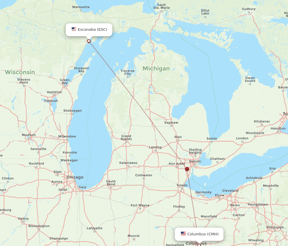 CMH to ESC flights and routes map