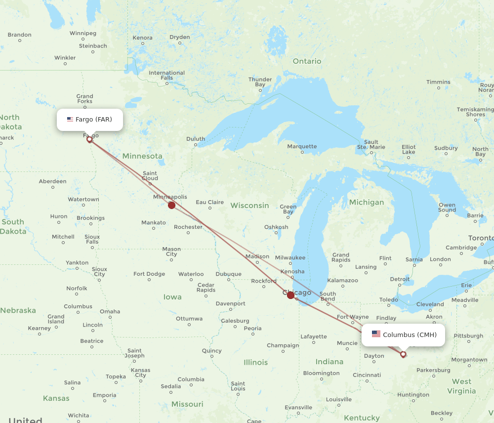 CMH-FAR flight routes
