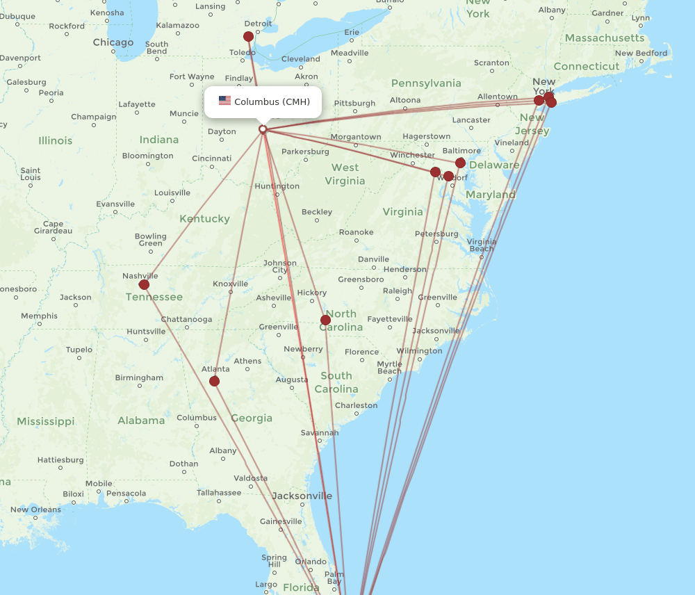 CMH to FLL flights and routes map