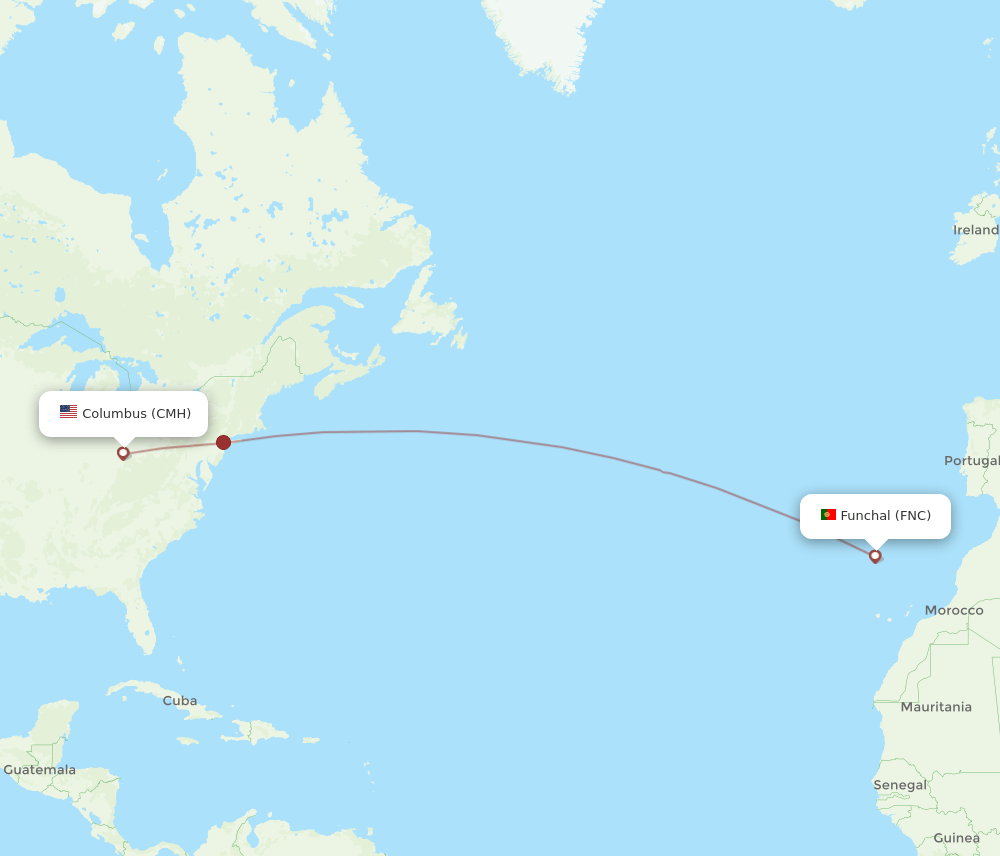 Funchal - Columbus route map and flight paths