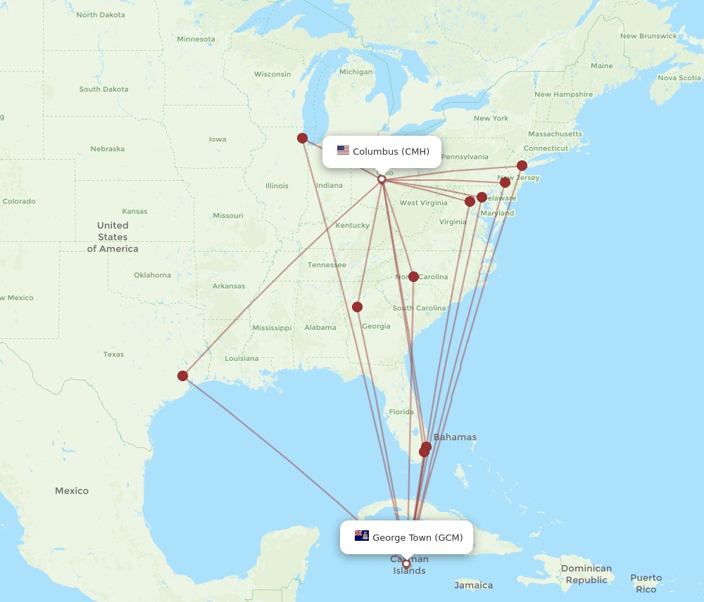 CMH-GCM flight routes