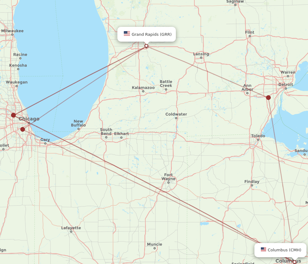 CMH to GRR flights and routes map