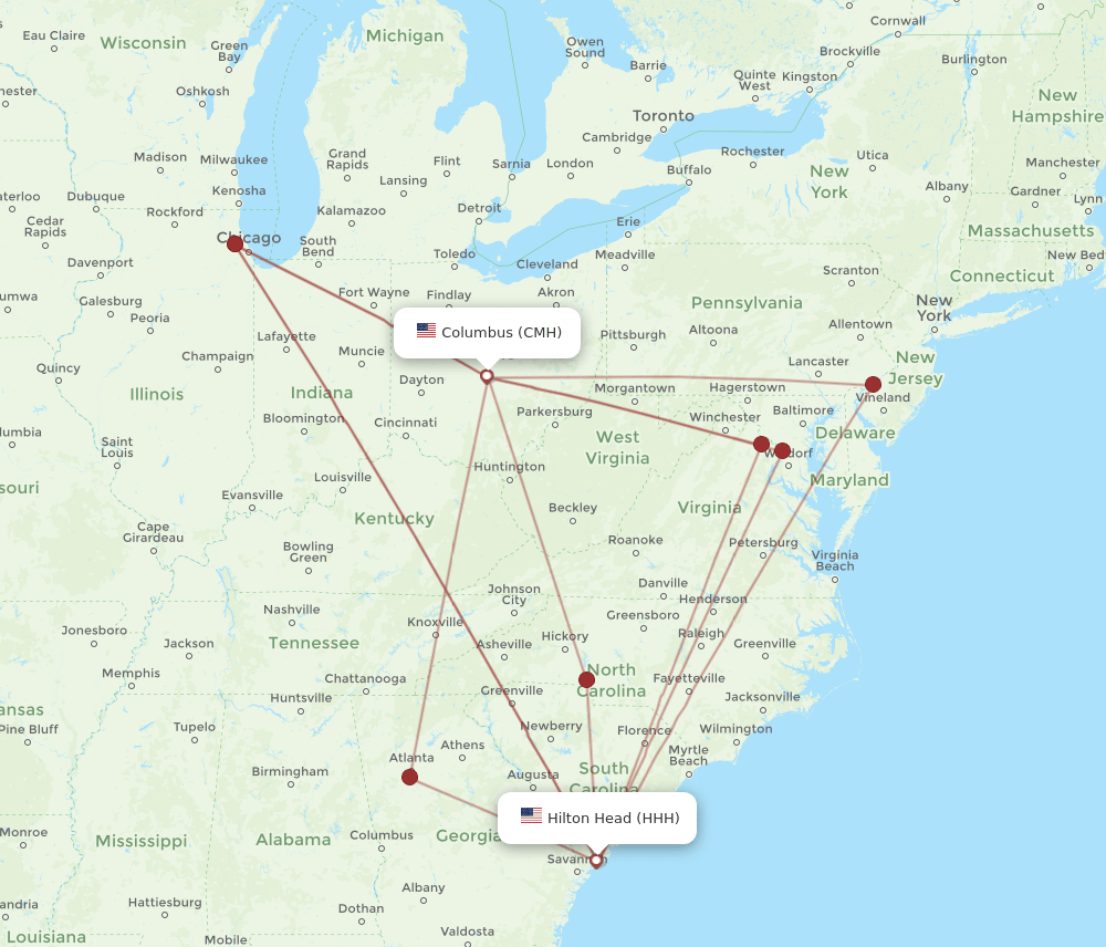 CMH-HHH flight routes