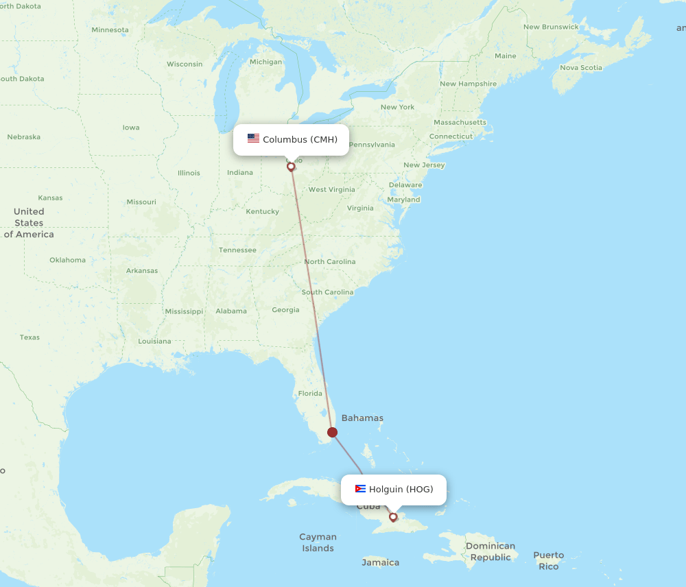 CMH-HOG flight routes