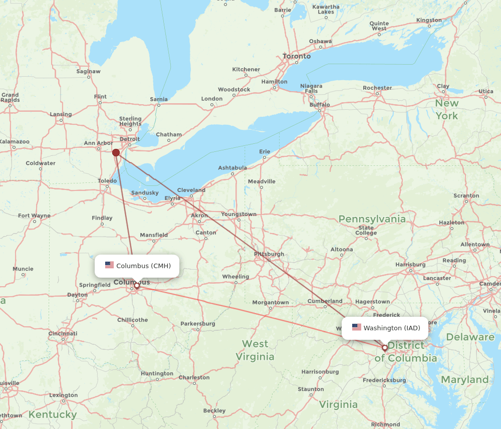 CMH-IAD flight routes