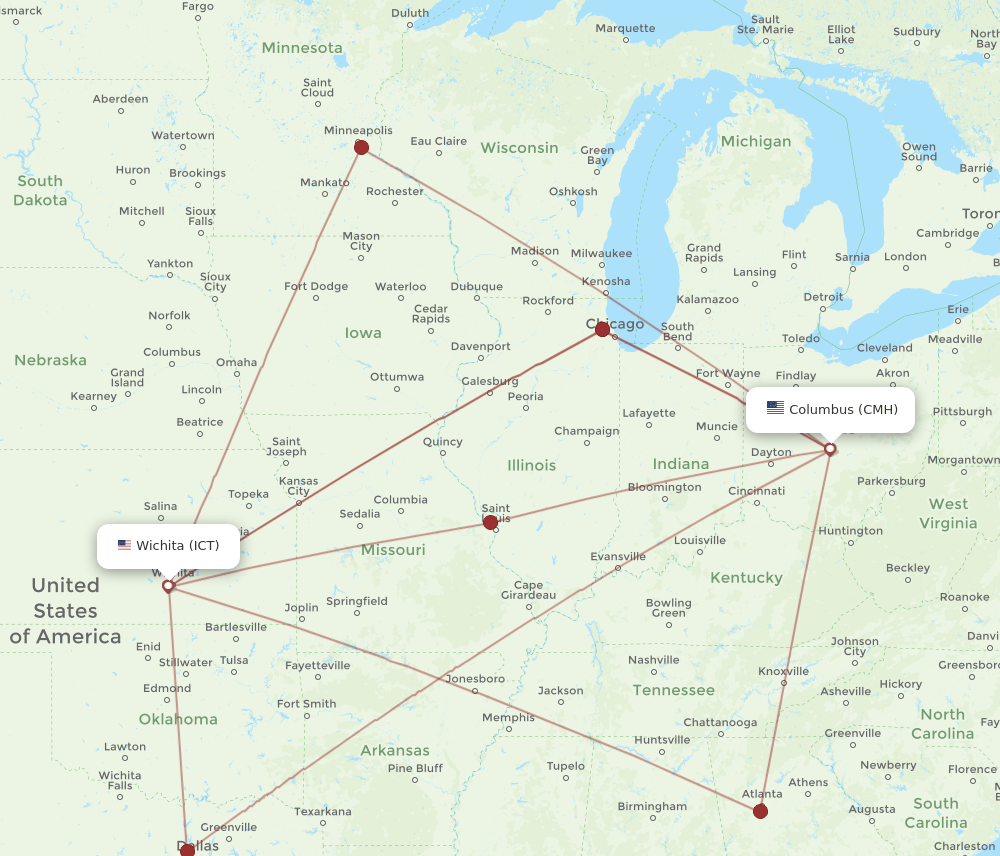 CMH-ICT flight routes