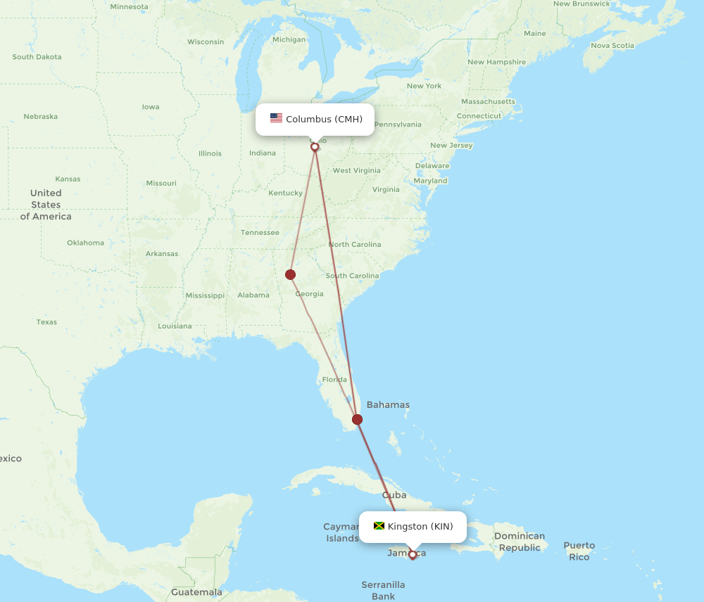 CMH-KIN flight routes