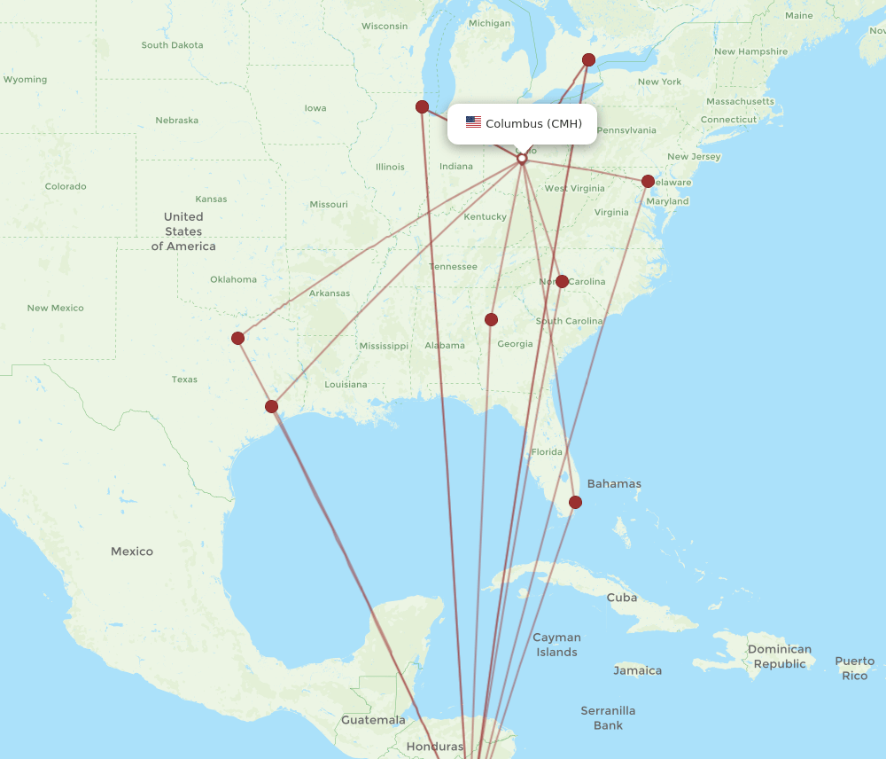 CMH to LIR flights and routes map