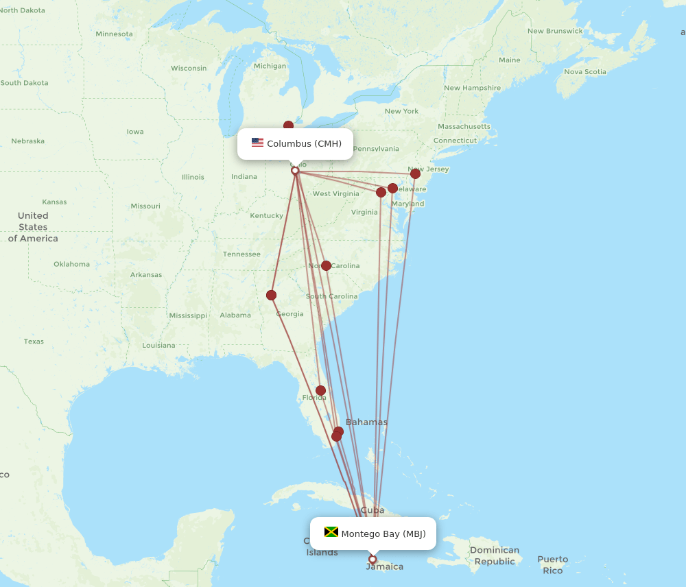 CMH-MBJ flight routes