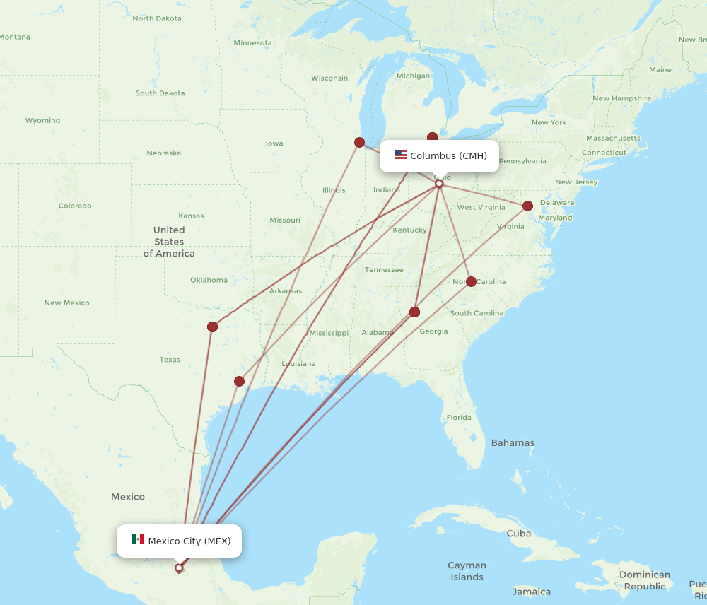 CMH-MEX flight routes