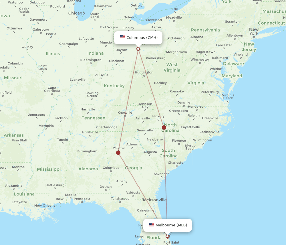 CMH-MLB flight routes