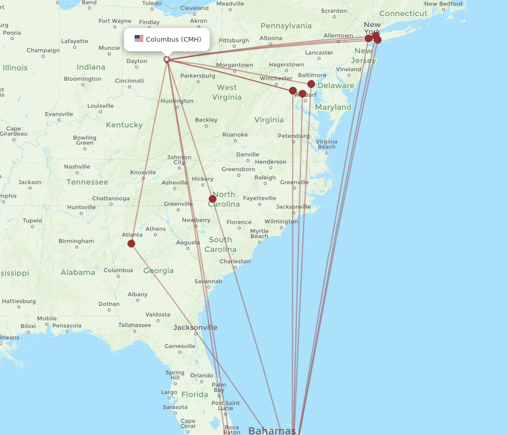 CMH-NAS flight routes