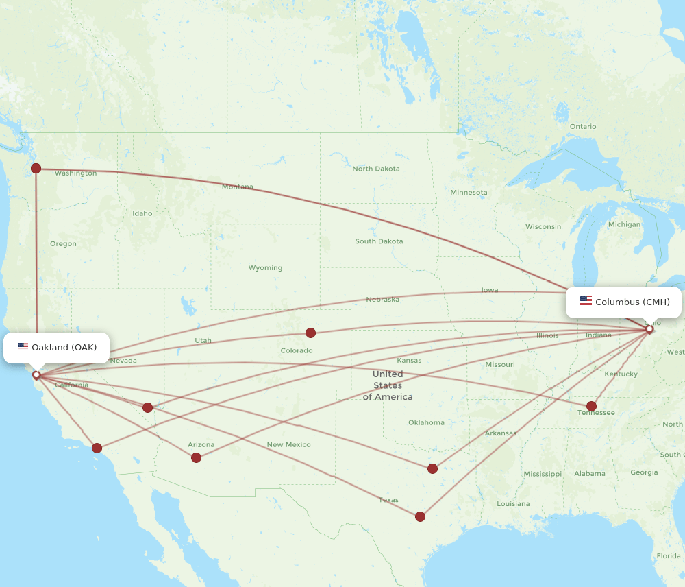 CMH-OAK flight routes