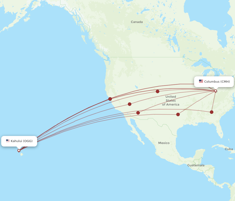 CMH to OGG flights and routes map