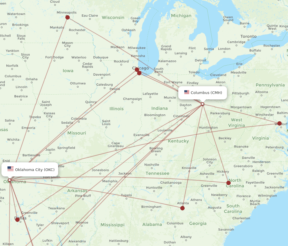 CMH-OKC flight routes