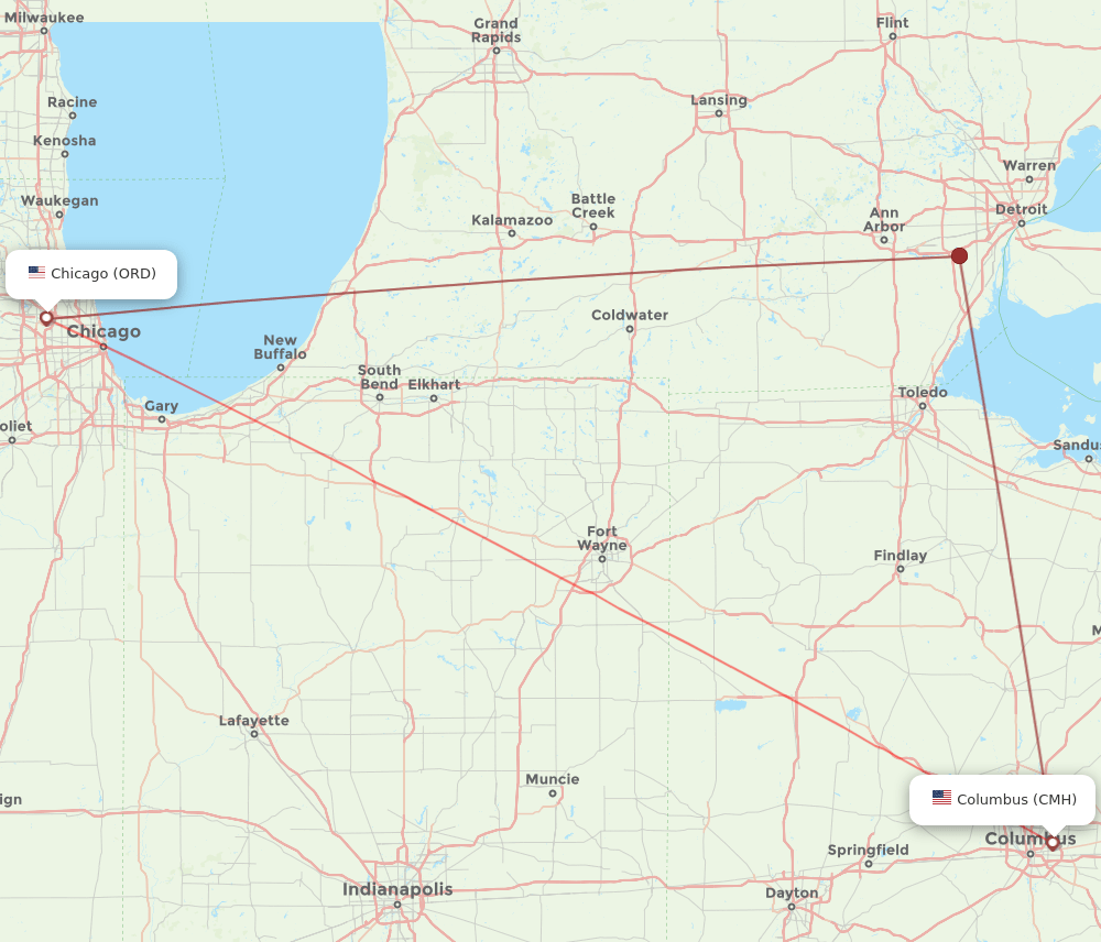 CMH to ORD flights and routes map