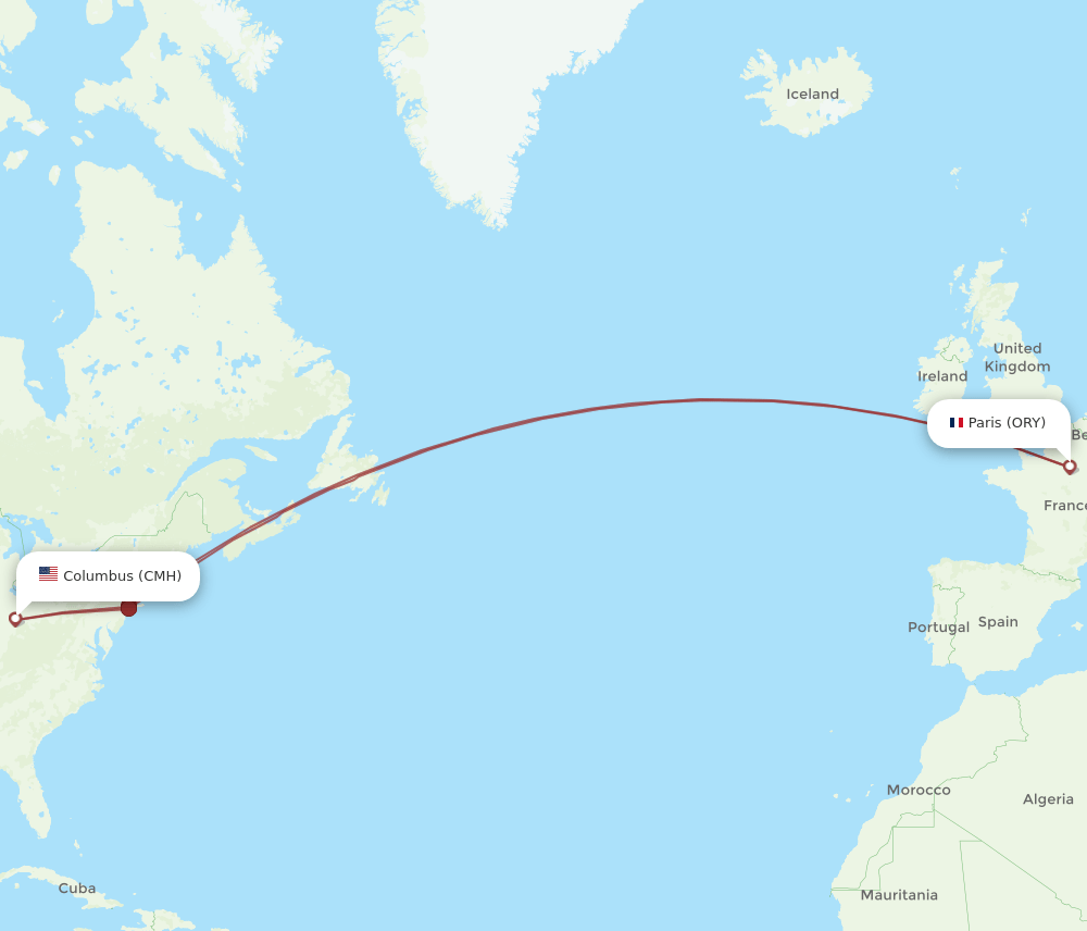 CMH to ORY flights and routes map