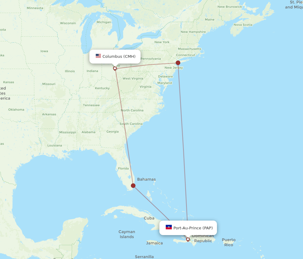 CMH-PAP flight routes