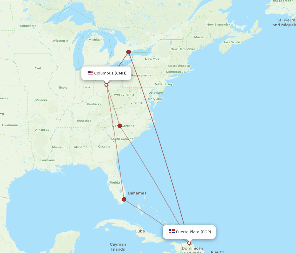 CMH to POP flights and routes map