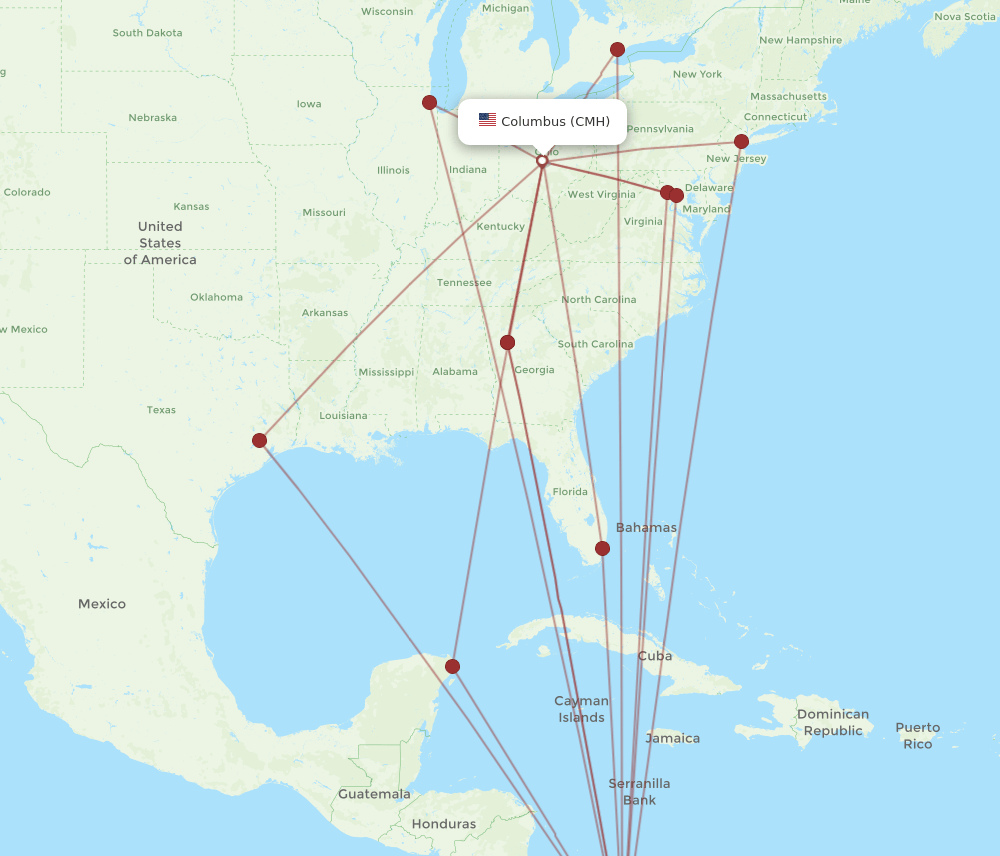 CMH-PTY flight routes