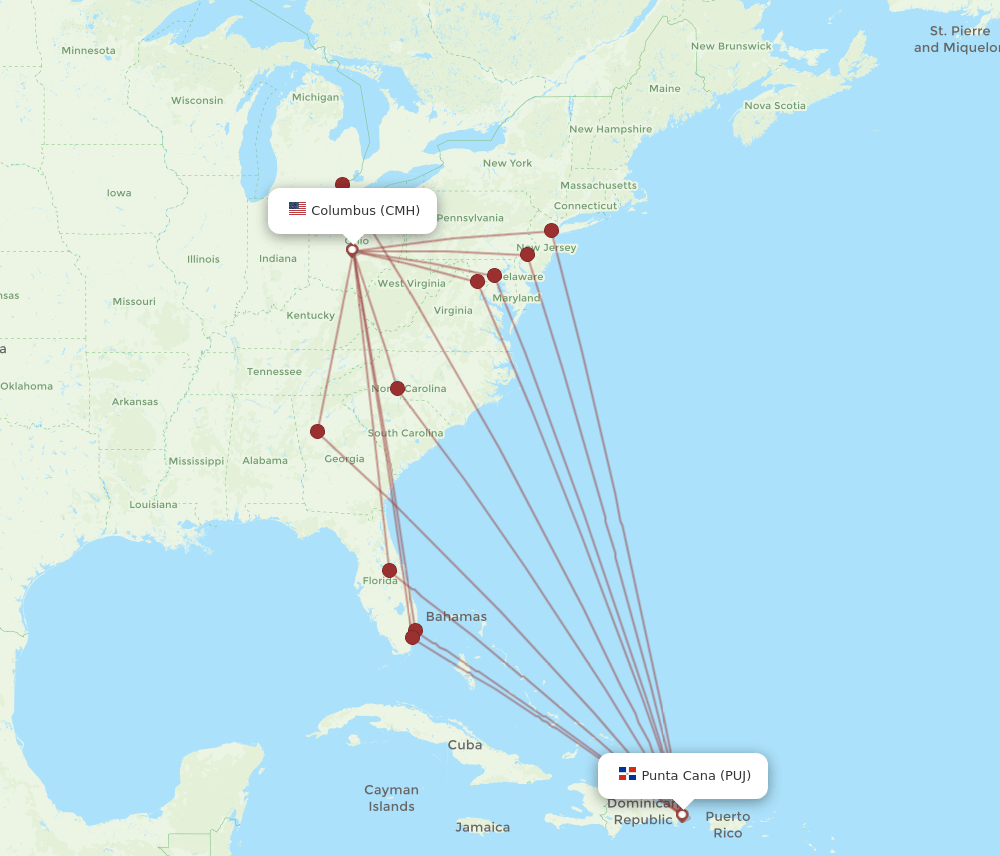 CMH-PUJ flight routes