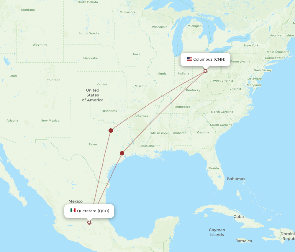 CMH-QRO flight routes
