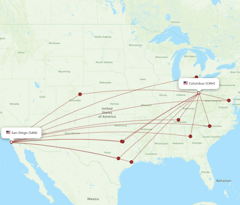 CMH-SAN flight routes