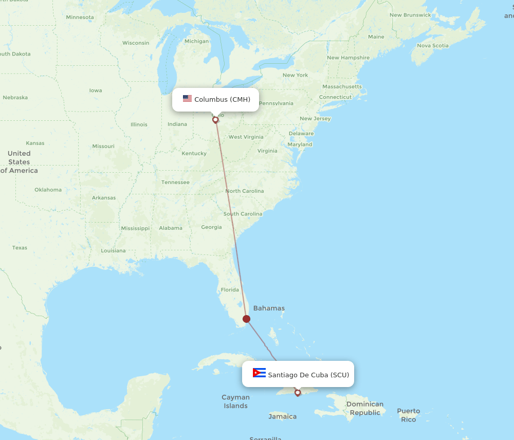 SCU to CMH flights and routes map