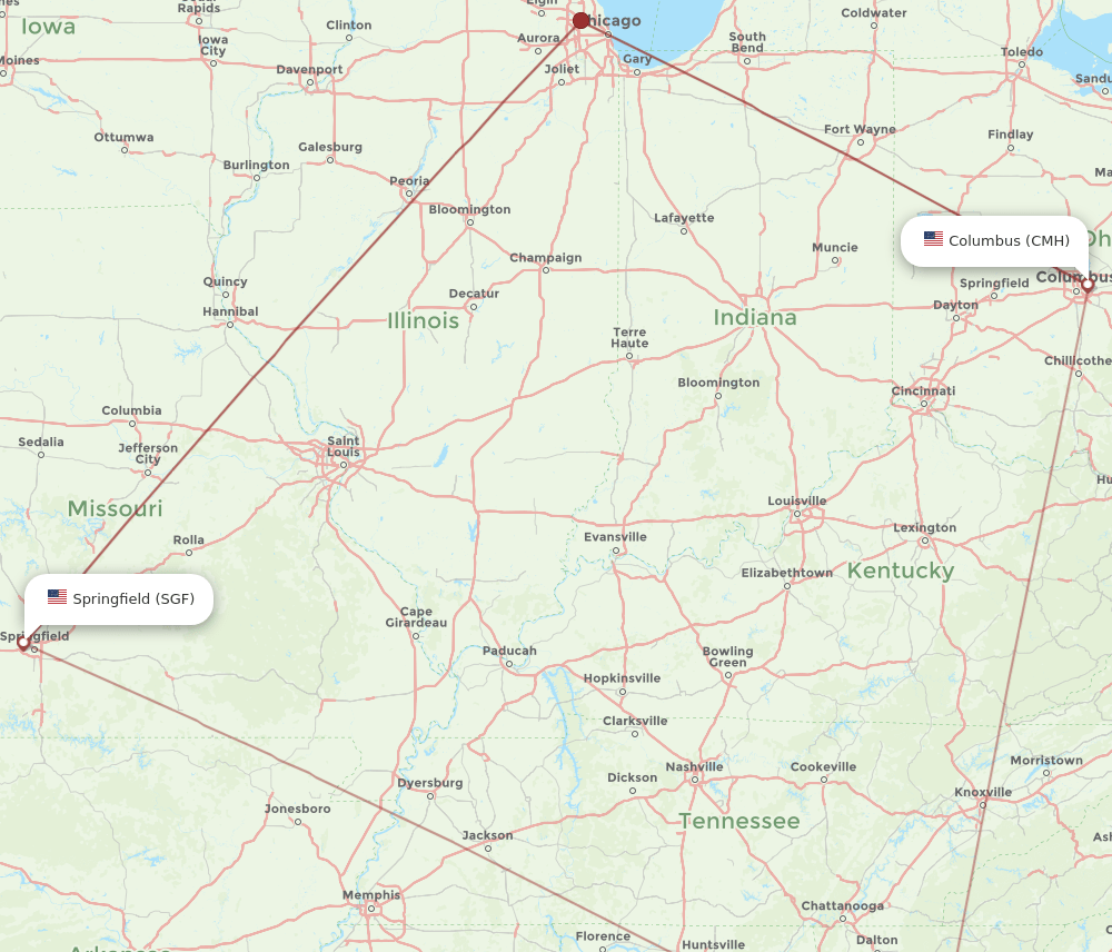 CMH to SGF flights and routes map