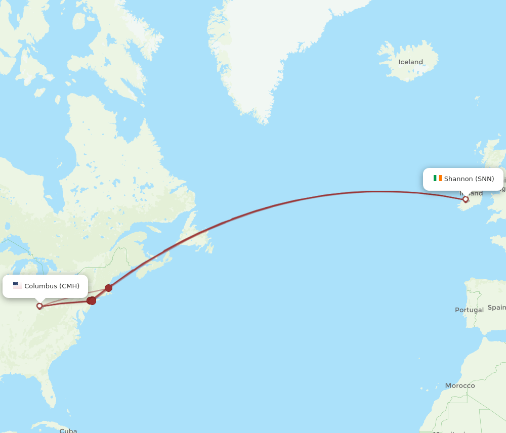 CMH to SNN flights and routes map