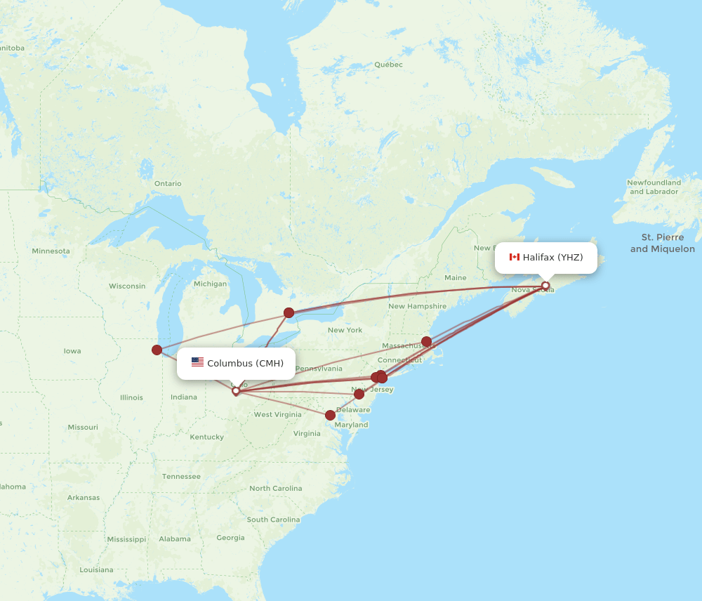 CMH-YHZ flight routes