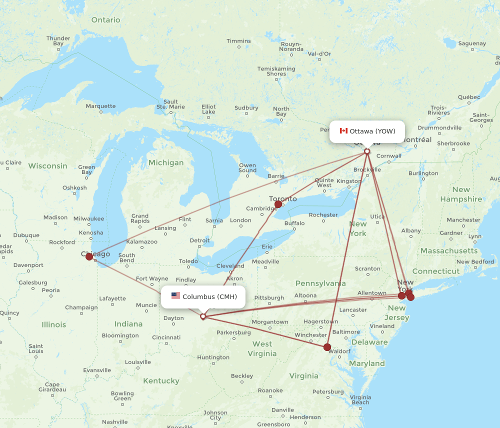 CMH-YOW flight routes