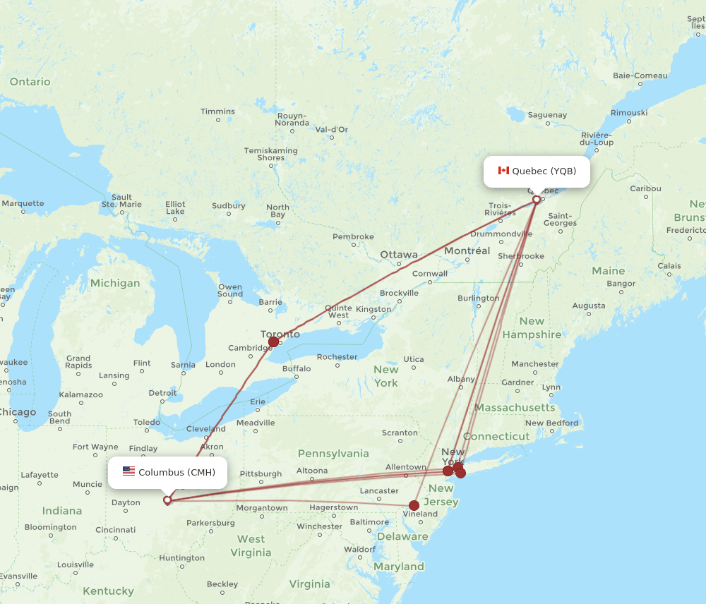 CMH-YQB flight routes