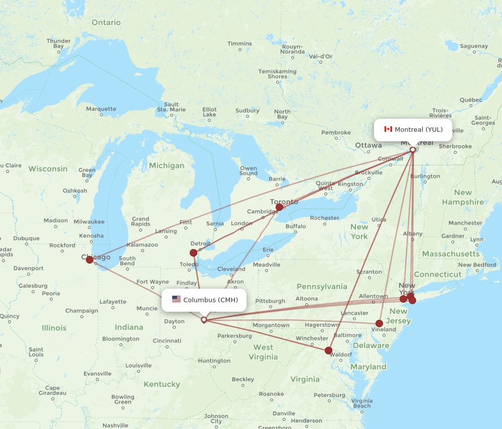 CMH-YUL flight routes