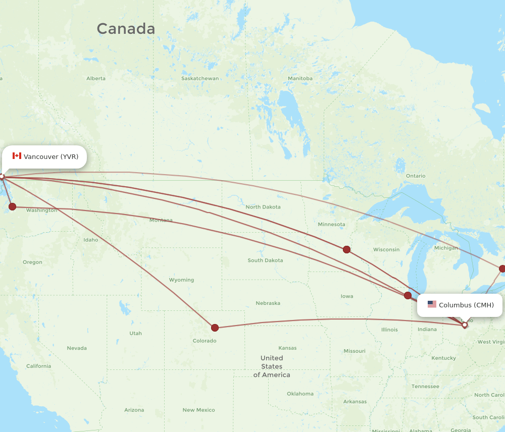 CMH-YVR flight routes